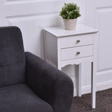 Side Table End Accent Table with 2 Drawers-White