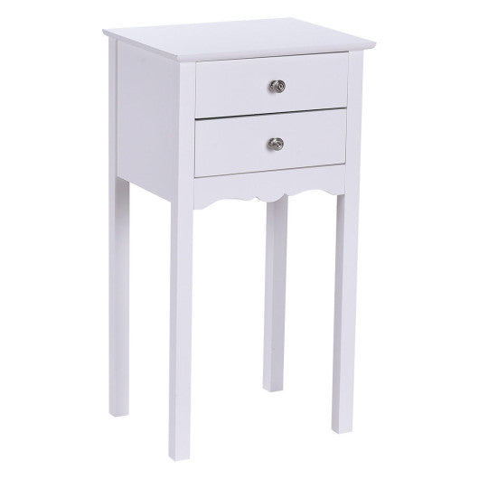 Side Table End Accent Table with 2 Drawers-White