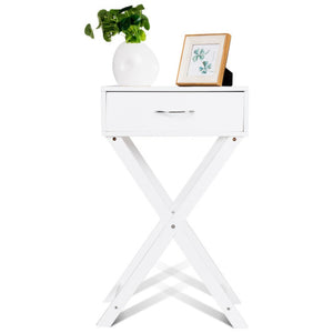 Design Sofa Side Table with X-Shape Drawer for Living Room Bedroom-White