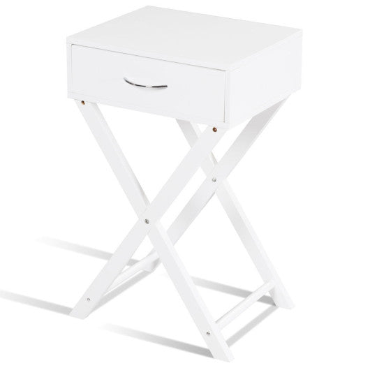Design Sofa Side Table with X-Shape Drawer for Living Room Bedroom-White