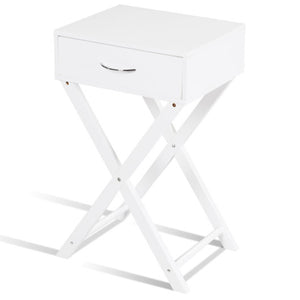 Design Sofa Side Table with X-Shape Drawer for Living Room Bedroom-White