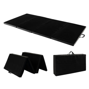 Folding Gymnastics Mat with Carry Handles and Sweatproof Detachable PU Leather Cover-Black