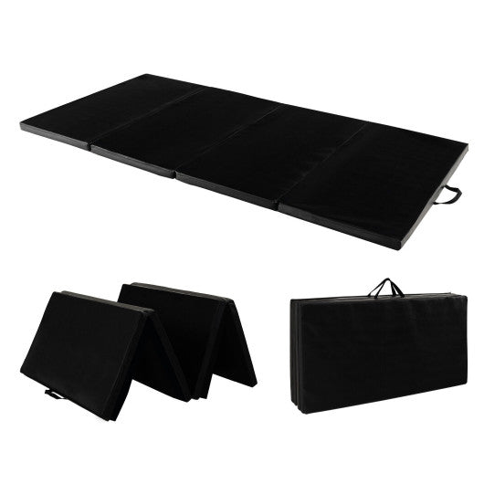 6 x 2 FT Tri-Fold Gym Mat with Handles and Removable Zippered Cover-Black