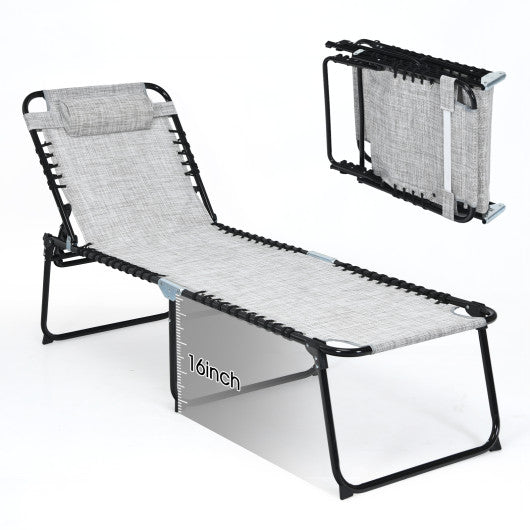 Foldable Recline Lounge Chair with Adjustable Backrest and Footrest-Gray