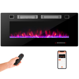 42 Inch Ultra-Thin Electric Fireplace with Decorative Crystals and Smart APP Control-42 inch