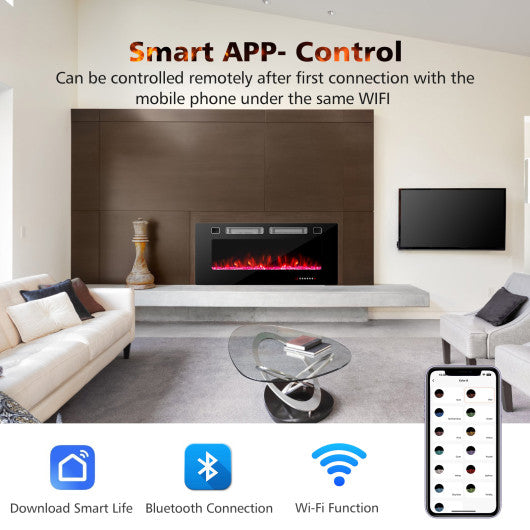 42 Inch Ultra-Thin Electric Fireplace with Decorative Crystals and Smart APP Control-42 inch