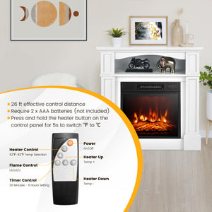 18 Inch 1400W Electric TV Stand Fireplace with Shelf-White