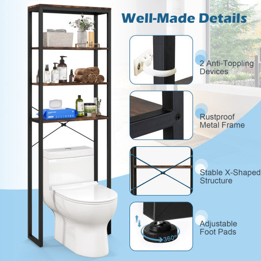 4-Tier Freestanding Over the Toilet Storage Rack-Rustic Brown