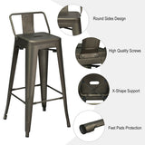 30 Inch Set of 4 Metal Counter Height Barstools with Low Back and Rubber Feet-Gun
