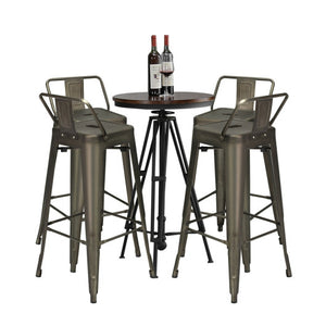 30 Inch Set of 4 Metal Counter Height Barstools with Low Back and Rubber Feet-Gun