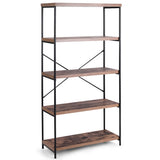 Multipurpose Open Bookcase Industrial Rack Wide Standing Storage Shelf-Brown