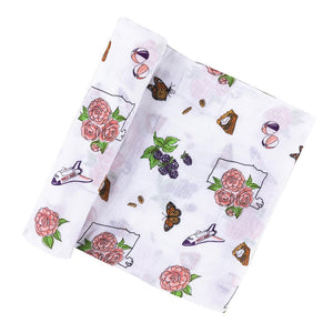Gift Set: Alabama Baby (Floral) Muslin Swaddle Blanket and Burp Cloth/Bib Combo by Little Hometown