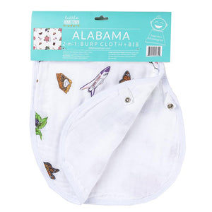 Gift Set: Alabama Baby (Floral) Muslin Swaddle Blanket and Burp Cloth/Bib Combo by Little Hometown