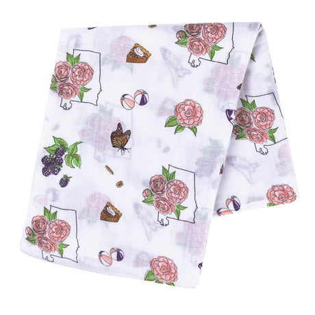 Gift Set: Alabama Baby (Floral) Muslin Swaddle Blanket and Burp Cloth/Bib Combo by Little Hometown