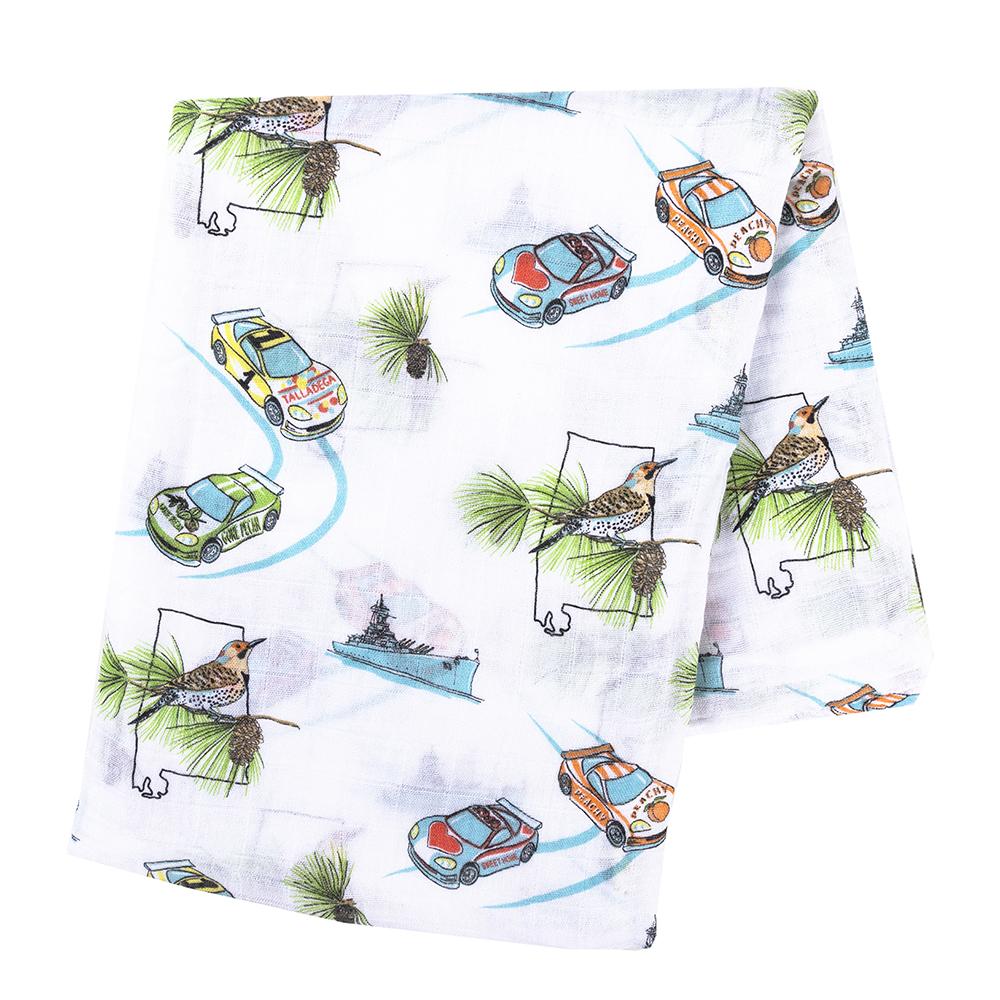Gift Set: Alabama Baby Muslin Swaddle Blanket and Burp Cloth/Bib Combo by Little Hometown