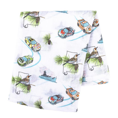 Gift Set: Alabama Baby Muslin Swaddle Blanket and Burp Cloth/Bib Combo by Little Hometown