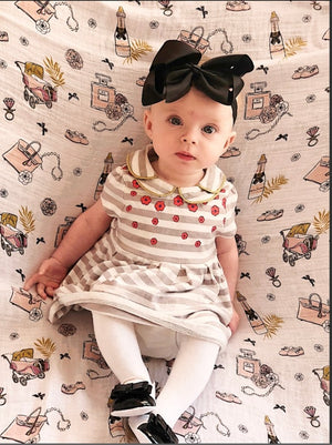 Gift Set: Champagne Dreams Baby Muslin Swaddle Blanket and Burp Cloth/Bib Combo by Little Hometown