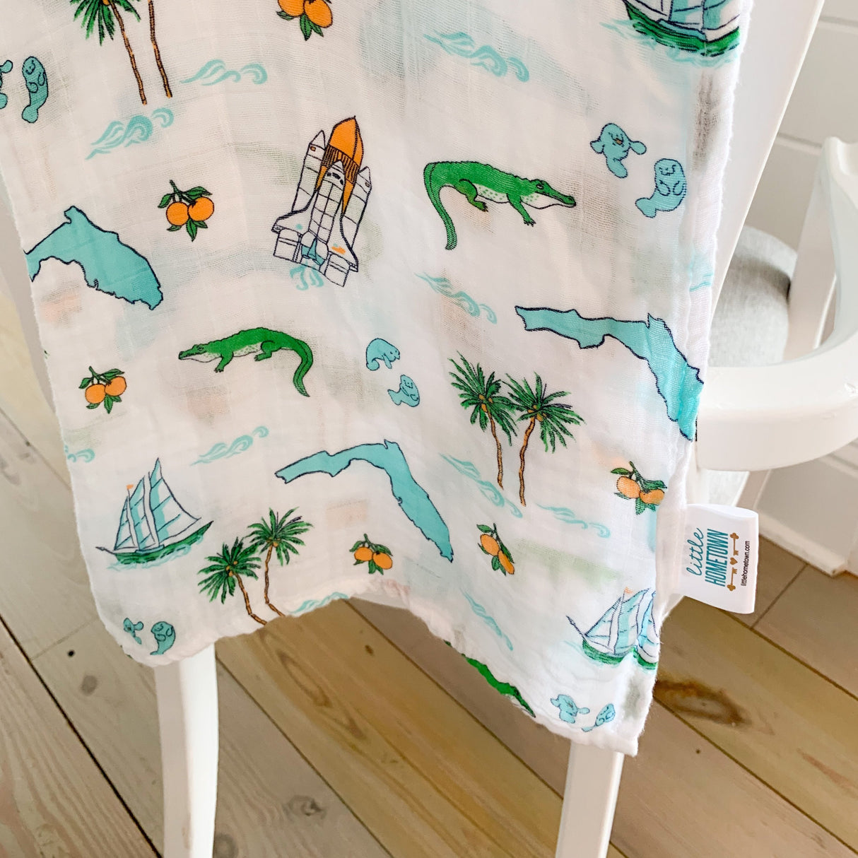 Gift Set: Florida Baby Muslin Swaddle Blanket and Burp Cloth/Bib Combo by Little Hometown