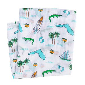 Gift Set: Florida Baby Muslin Swaddle Blanket and Burp Cloth/Bib Combo by Little Hometown