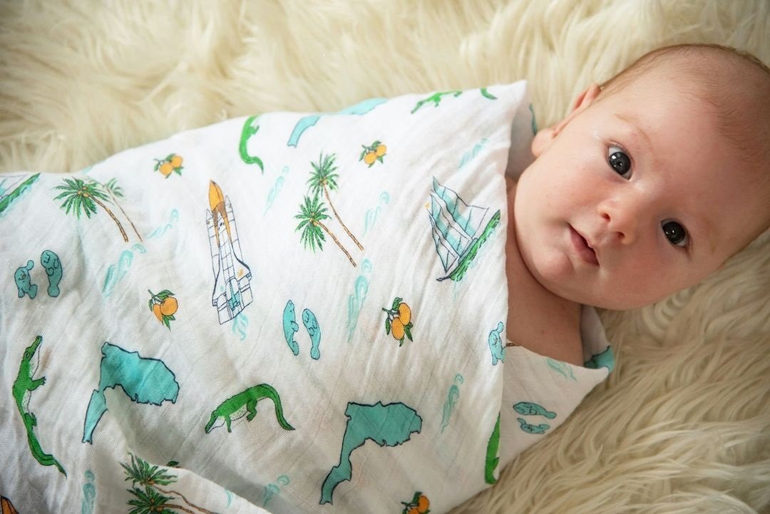 Gift Set: Florida Baby Muslin Swaddle Blanket and Burp Cloth/Bib Combo by Little Hometown