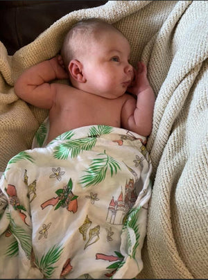 Gift Set: Florida Baby Muslin Swaddle Blanket and Burp Cloth/Bib Combo (Floral) by Little Hometown