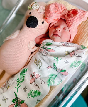 Gift Set: Florida Baby Muslin Swaddle Blanket and Burp Cloth/Bib Combo (Floral) by Little Hometown