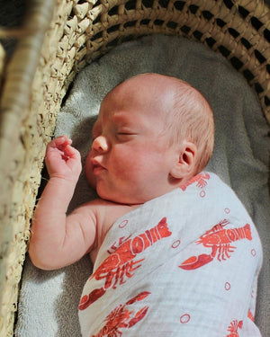 Gift Set: Heads or Tails Crawfish Lobster Baby Muslin Swaddle Blanket and Burp Cloth/Bib Combo by Little Hometown