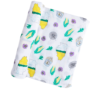 Gift Set: illinois Baby Muslin Swaddle Blanket and Burp Cloth/Bib Combo by Little Hometown