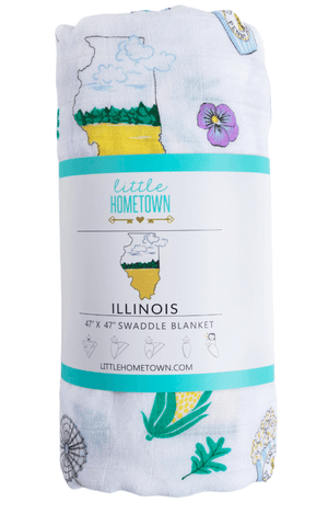 Gift Set: illinois Baby Muslin Swaddle Blanket and Burp Cloth/Bib Combo by Little Hometown