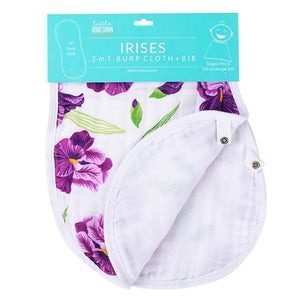 Gift Set: Irises Baby Muslin Swaddle Blanket and Burp Cloth/Bib Combo by Little Hometown