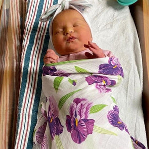 Gift Set: Irises Baby Muslin Swaddle Blanket and Burp Cloth/Bib Combo by Little Hometown