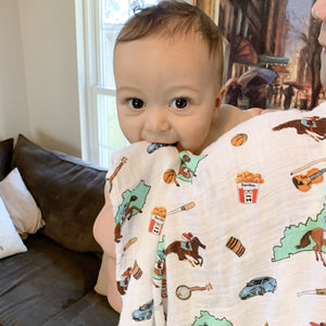 Gift Set: Kentucky Baby Muslin Swaddle Blanket and Burp Cloth/Bib Combo by Little Hometown