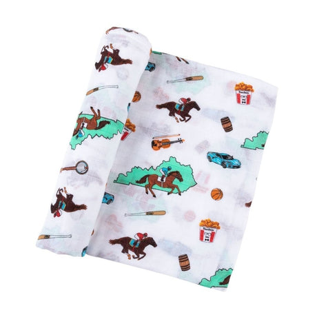 Gift Set: Kentucky Baby Muslin Swaddle Blanket and Burp Cloth/Bib Combo by Little Hometown
