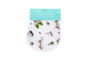 Gift Set: Massachusetts Girl Baby Muslin Swaddle Blanket and Burp Cloth/Bib Combo by Little Hometown