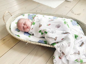 Gift Set: Massachusetts Girl Baby Muslin Swaddle Blanket and Burp Cloth/Bib Combo by Little Hometown