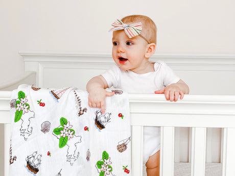 Gift Set: Massachusetts Girl Baby Muslin Swaddle Blanket and Burp Cloth/Bib Combo by Little Hometown