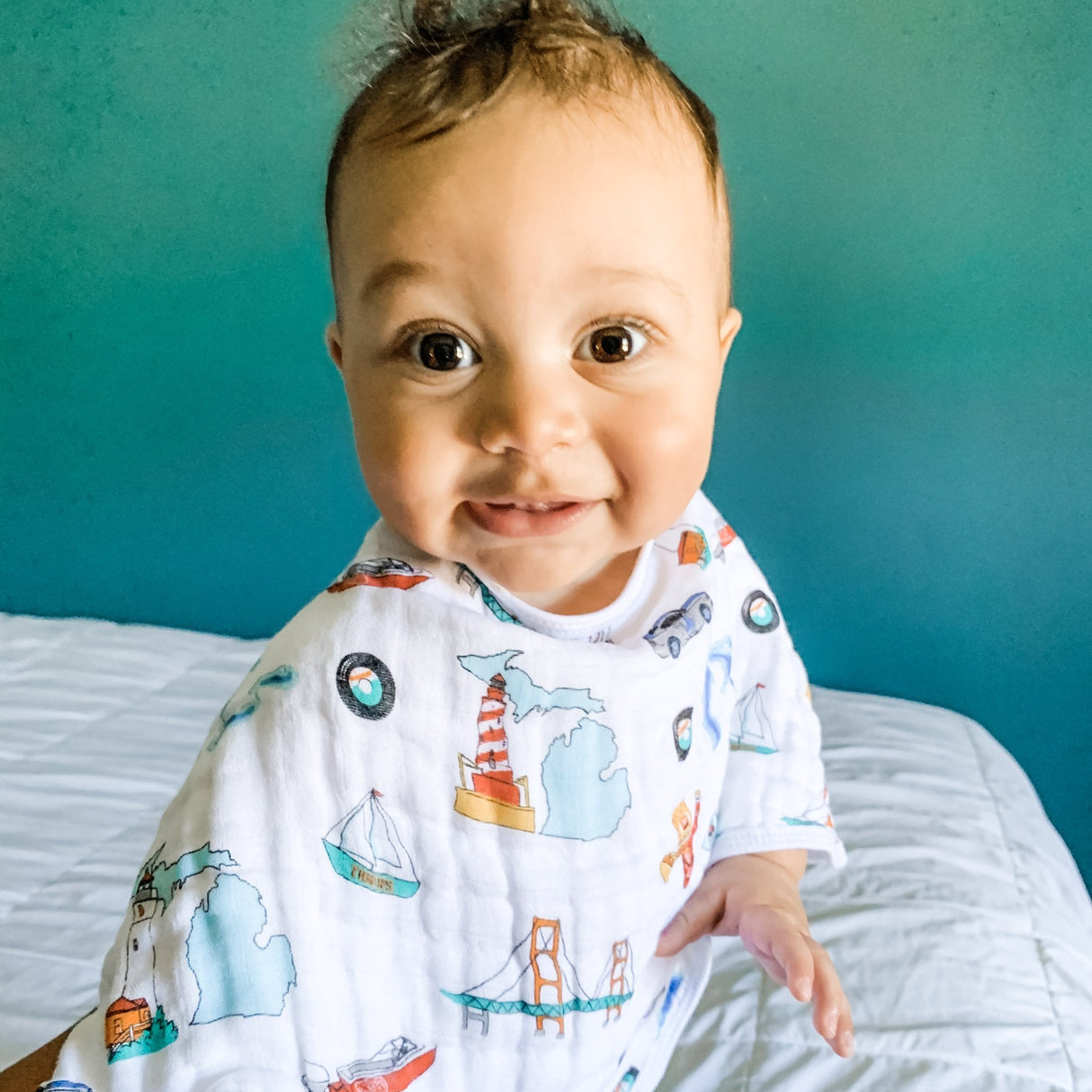 Gift Set: Michigan Baby Muslin Swaddle Blanket and Burp Cloth/Bib Combo by Little Hometown