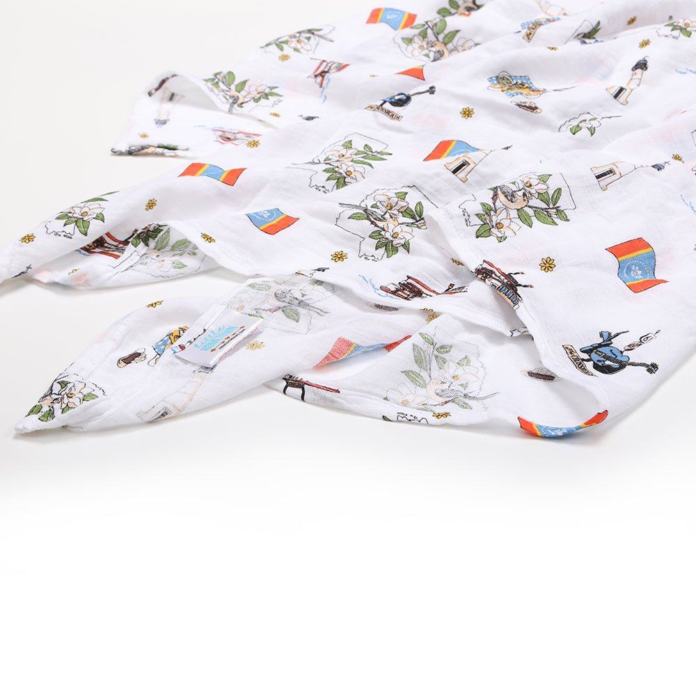 Gift Set: Mississippi Muslin Swaddle Baby Blanket and Burp Cloth/Bib Combo by Little Hometown