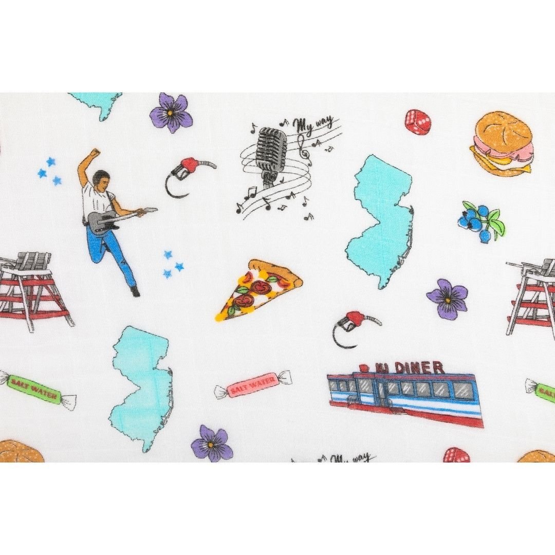 Gift Set: New Jersey Baby Muslin Swaddle Blanket and Burp Cloth/Bib Combo by Little Hometown