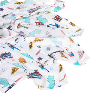 Gift Set: New Jersey Baby Muslin Swaddle Blanket and Burp Cloth/Bib Combo by Little Hometown