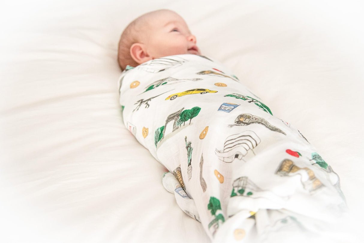 Gift Set: New York City Baby Muslin Swaddle Blanket and Burp Cloth/Bib Combo by Little Hometown