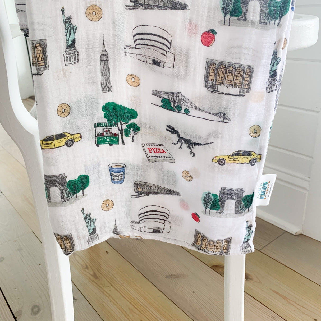 Gift Set: New York City Baby Muslin Swaddle Blanket and Burp Cloth/Bib Combo by Little Hometown