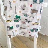 Gift Set: New York City Baby Muslin Swaddle Blanket and Burp Cloth/Bib Combo by Little Hometown