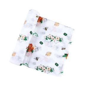 Gift Set: North Carolina Baby Muslin Swaddle Blanket and Burp Cloth/Bib Combo (Floral) by Little Hometown