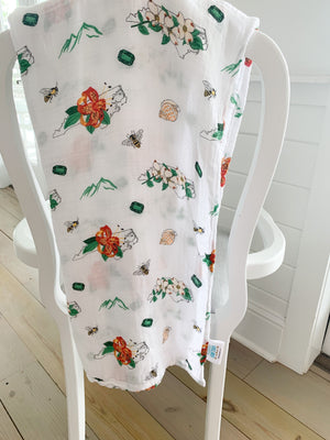 Gift Set: North Carolina Baby Muslin Swaddle Blanket and Burp Cloth/Bib Combo (Floral) by Little Hometown