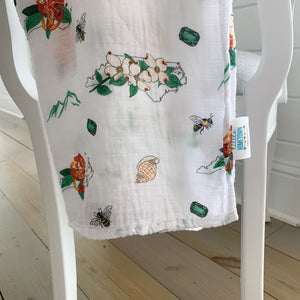Gift Set: North Carolina Baby Muslin Swaddle Blanket and Burp Cloth/Bib Combo (Floral) by Little Hometown