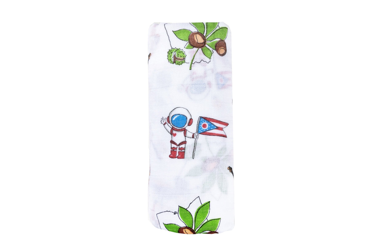 Gift Set: Ohio Baby Muslin Swaddle Receiving Blanket and Burp Cloth / Bib Combo by Little Hometown