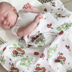 Gift Set: Ohio Baby Muslin Swaddle Receiving Blanket (Floral) and Burp/Bib Combo by Little Hometown