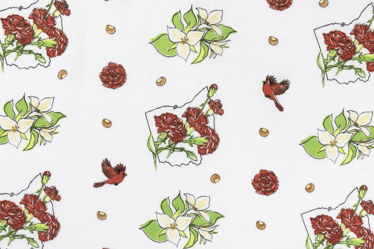 Gift Set: Ohio Baby Muslin Swaddle Receiving Blanket (Floral) and Burp/Bib Combo by Little Hometown