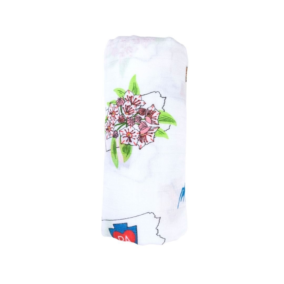 Gift Set: Pennsylvania Baby Muslin Swaddle Blanket and Burp Cloth/Bib Combo by Little Hometown